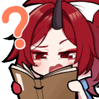 a cartoon character with red hair is reading a book and has a question mark above her head