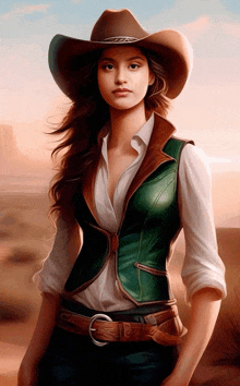 a painting of a woman in a cowboy hat