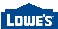 a blue and white lowe 's logo with a white roof