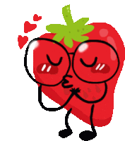 a cartoon drawing of a strawberry with glasses on