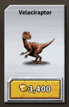 a picture of a velociraptor with a price tag of 3,400