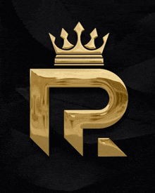 a gold letter r with a crown on top of it