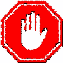 a stop sign with a white hand in the center