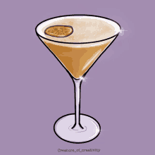 a drawing of a martini with a passion fruit slice on top