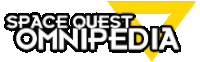 a logo for spacequest omnipedia with a yellow triangle