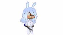 a girl with bunny ears is holding a knife .