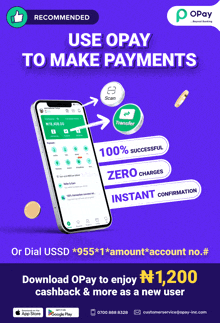 an advertisement for opay to make payments with a cell phone