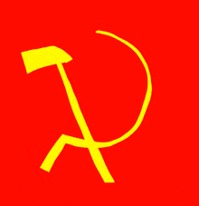 a hammer and sickle on a red background