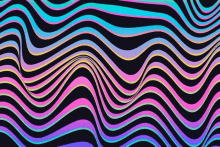 a rainbow colored optical illusion of waves on a black background .