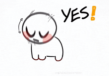 a drawing of a cartoon character with the word yes written below it