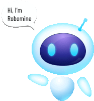 a robot with a speech bubble that says hi i 'm robomine on it