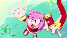 a cartoon drawing of amy the hedgehog waving her hand