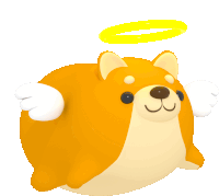 a cartoon dog with angel wings and a halo on its head