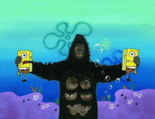 a cartoon drawing of a gorilla and spongebob