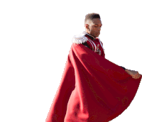 a man is wearing a red cape with the number 80 on the front