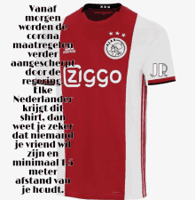 a red and white ajax soccer jersey with jr on the front