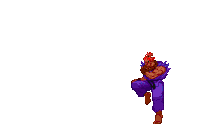 a pixel art of a person being punched by a giant monster