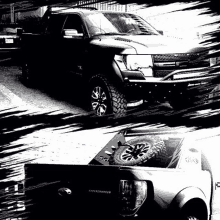 a black and white photo of a ford supercharger pickup truck