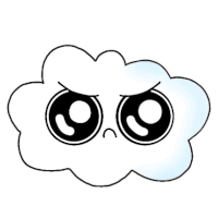 a cartoon cloud with a sad face and big eyes .