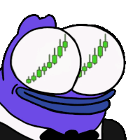 a cartoon of a frog with a stock chart in his eyes