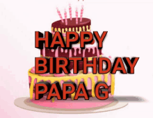 a birthday cake with candles and the words happy birthday papa g on it