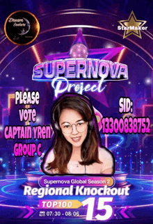 a poster for the supernova project asking people to vote for captain yren