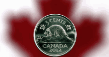 a 5 cents coin from canada 2012 with a beaver on it