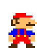 a pixel art of mario wearing a red hat and overalls .