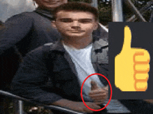 a man giving a thumbs up next to a picture of a thumbs up