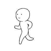 a black and white drawing of a cartoon character walking with a smile on his face .