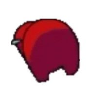 a pixel art drawing of a red hat with a feather on it on a white background .