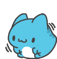 a cartoon drawing of a blue cat with a white stomach