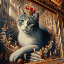 a painting of a cat wearing a crown on its head