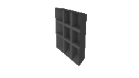 a 3d rendering of a black bookshelf with a white background