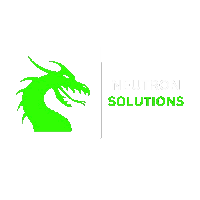 a green dragon is on a white background with the words neutron solutions below it