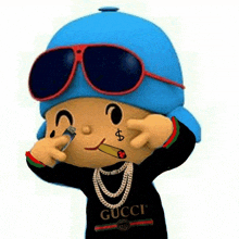 a cartoon character wearing sunglasses and a gucci sweater