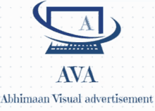 a logo for abhimaan visual advertisement with a laptop