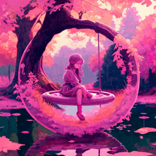 a painting of a girl sitting on a swing