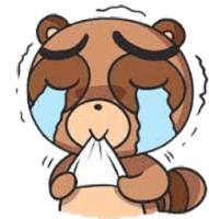 a cartoon raccoon is crying and holding a napkin .