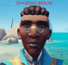 a video game character named shamima begum is wearing glasses