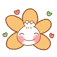 a cartoon drawing of a flower with a face and hearts around it