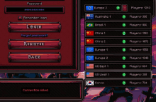 a screenshot of a video game shows players in europe and korea