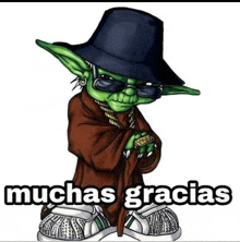 a picture of a cartoon character with the words muchas gracias written below him