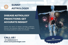 an advertisement for sunny astrologer shows a picture of a human body