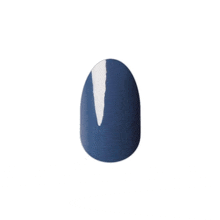 a close up of a blue nail with a white stripe on a white background