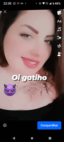 a screenshot of a woman 's face with the words oi gatiho