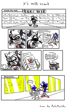 a comic strip titled x 's milk search with sonic and metal sonic