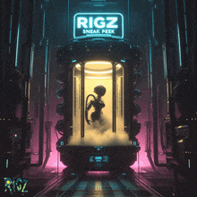 a poster for rigz sneak peek shows a robot in a capsule