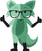 a green cartoon fox wearing glasses and boots gives a thumbs up