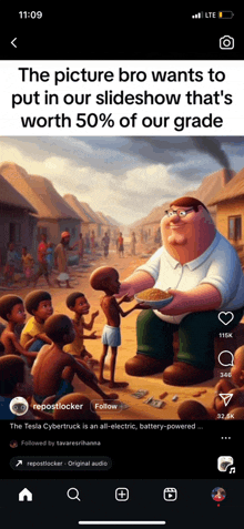 a picture of peter griffin giving a child a piece of pizza